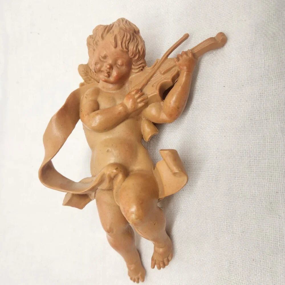 vintage Fontanini angel cherub baby figurine playing violin Ornament